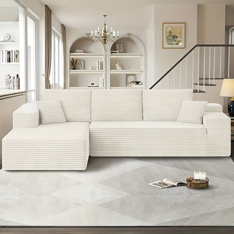103-inch L-shaped Sofa, a Multifunctional Transforming Compression Sofa Bed with Chaise Lounge, Comes with 2 Throw Pillows, Built-in High-density Supportive Sponge, a No-assembly-required Sofa Chair Suitable for Bedrooms and Living Rooms