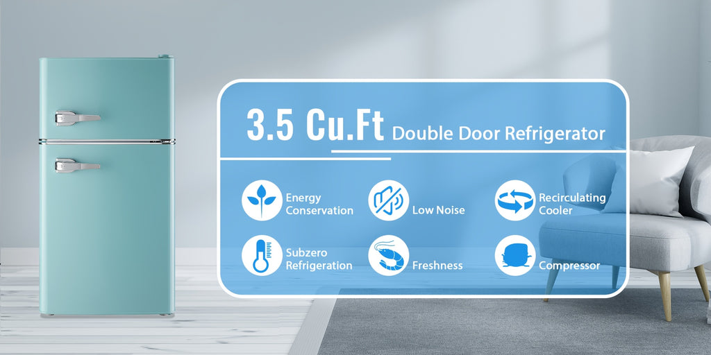 WANAI 3.5 Cu. Ft Mini Fridge with Freezer 2 Doors Mini Fridge Small Refrigerator with Adjustable Thermostat, Shelves Retro Mini Fridge for Dorm, Office, Bedroom, Apartment Black