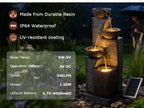 Solar Outdoor Water Fountain, 38.2-Inch 4-Tier Cascading Bowls and Stacked Stones with LED Lights