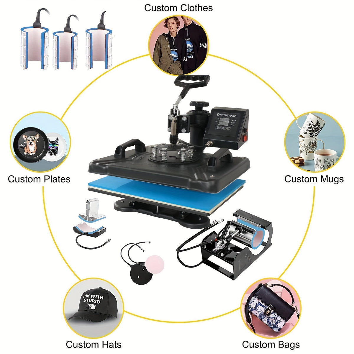 8in 1/ 5in 1 Heat Press Machine 15x12 Inch Combo Digital Multifunctional Sublimation Heat Transfer Machine, 360°Rotation Swing Printing Sublimation Heat Press for T Shirts Hat Mug Cap Plate
