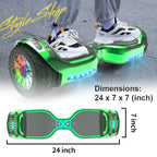 6.5-Inch Hoverboard with 10-Mile Range and 7 MPH Top Speed, Self-Balancing Electric Scooter with Dual Motors, Portable Design and Smooth Riding Performance. The compact 6.5-inch wheels provide responsive handling and easy control, while the rechargeable b