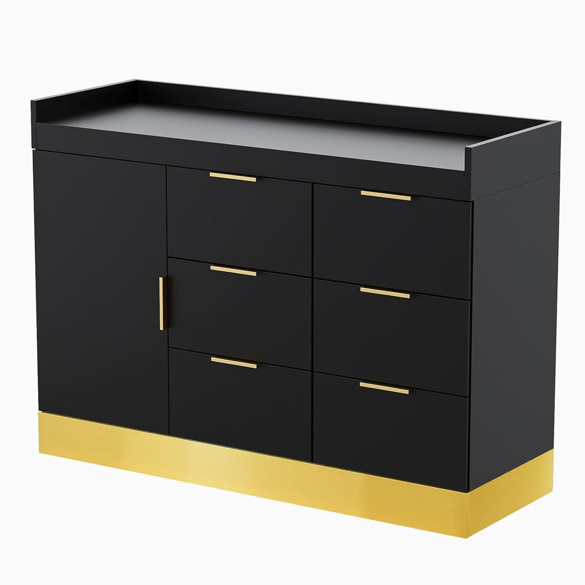 OmySalon Free-Standing Salon Station with 6 Drawers & Storage Cabinet - White Golden & Black Golden Barber Organizer, No Power Required, Durable Mobile Hair Styling Station for Salon & Spa Organization, Sleek Modern Design, Barber Supplies