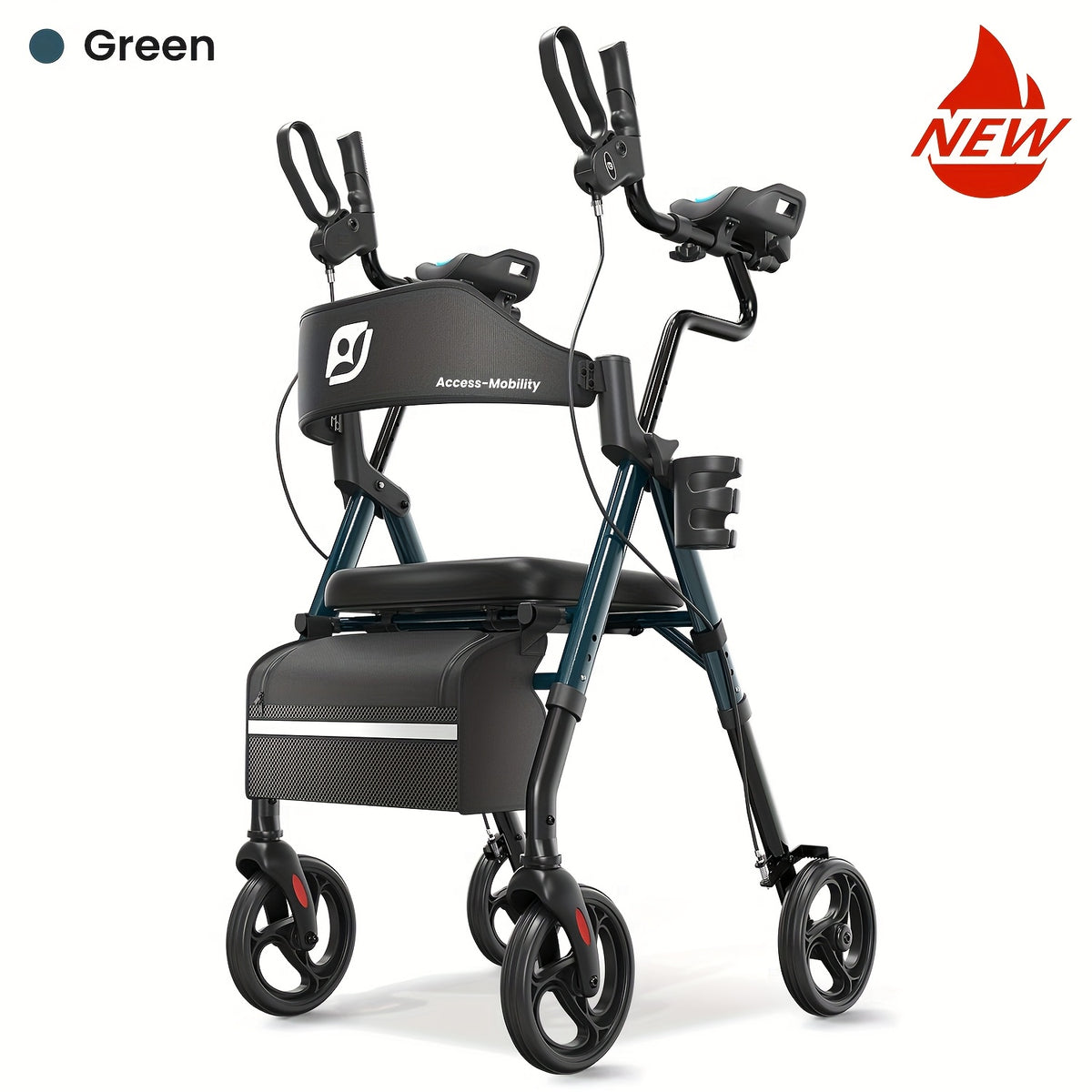 Maidesite Upright Walker, Stand Up Rollator Walker with Padded Seat And Backrest, Walkers for Seniors, Foldable Walker with Seat, Compact Folding, Fully Adjustment Frame for Seniors, 8" Big Wheels for All Terrain, Ergonomic Seat And Backrest, NEW