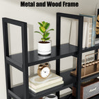 Industrial Bookcase, 71-Inch 5-Tier Triple-Wide Geometric Display Shelf for Home or Office