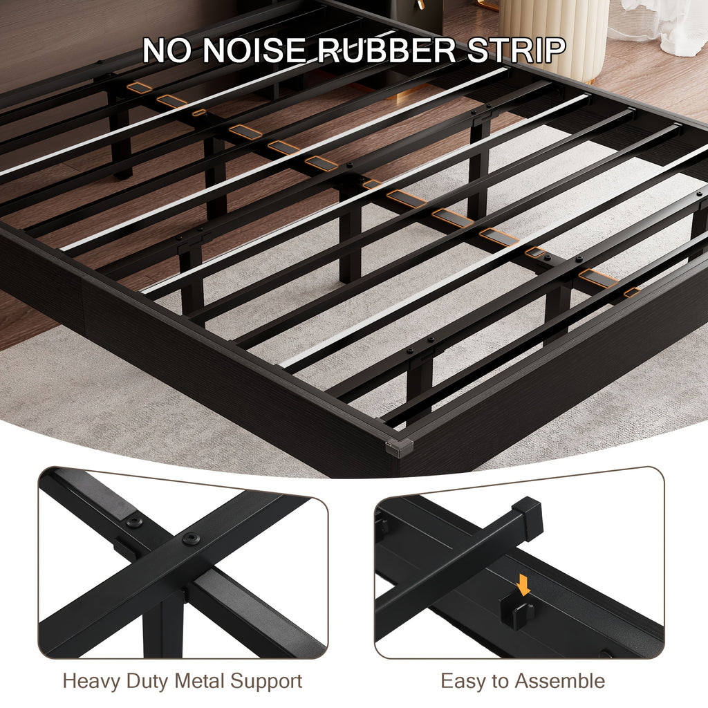 Floating Bed Frame with LED Lights & Charging Station, Heavy Duty Metal Support Frame, Easy Assembly, Bed Frame Without Mattres