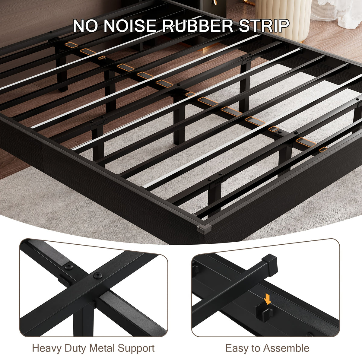 Floating Bed Frame with LED Lights & Charging Station, Heavy Duty Metal Support Frame, Easy Assembly, Bed Frame Without Mattres