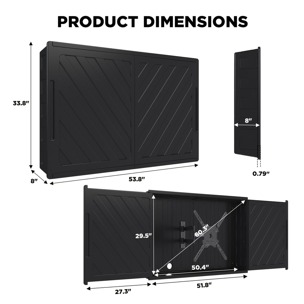 Outdoor TV Cover 55 Inch Weatherproof, Hard Outdoor TV Enclosure with Frosted Plastic, Adjustable TV Wall Mount Bracket Included(36-55inch)