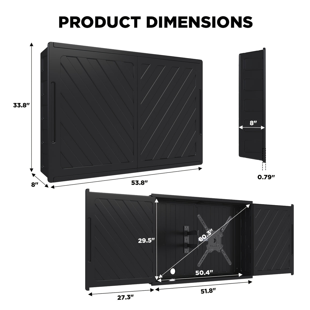 Outdoor TV Cover 55 Inch Weatherproof, Hard Outdoor TV Enclosure with Frosted Plastic, Adjustable TV Wall Mount Bracket Included(36-55inch)
