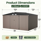 [Metal Storage Shed] 8x6ft (7.33'x5.28' Base, No Floor), 6 X 4ft, 10x12ft, 10x14ft, Metal Steel Outdoor Storage Shed with Air Vent & Lockable Doors, for Garden, Patio And Backyard, Tools, Bike