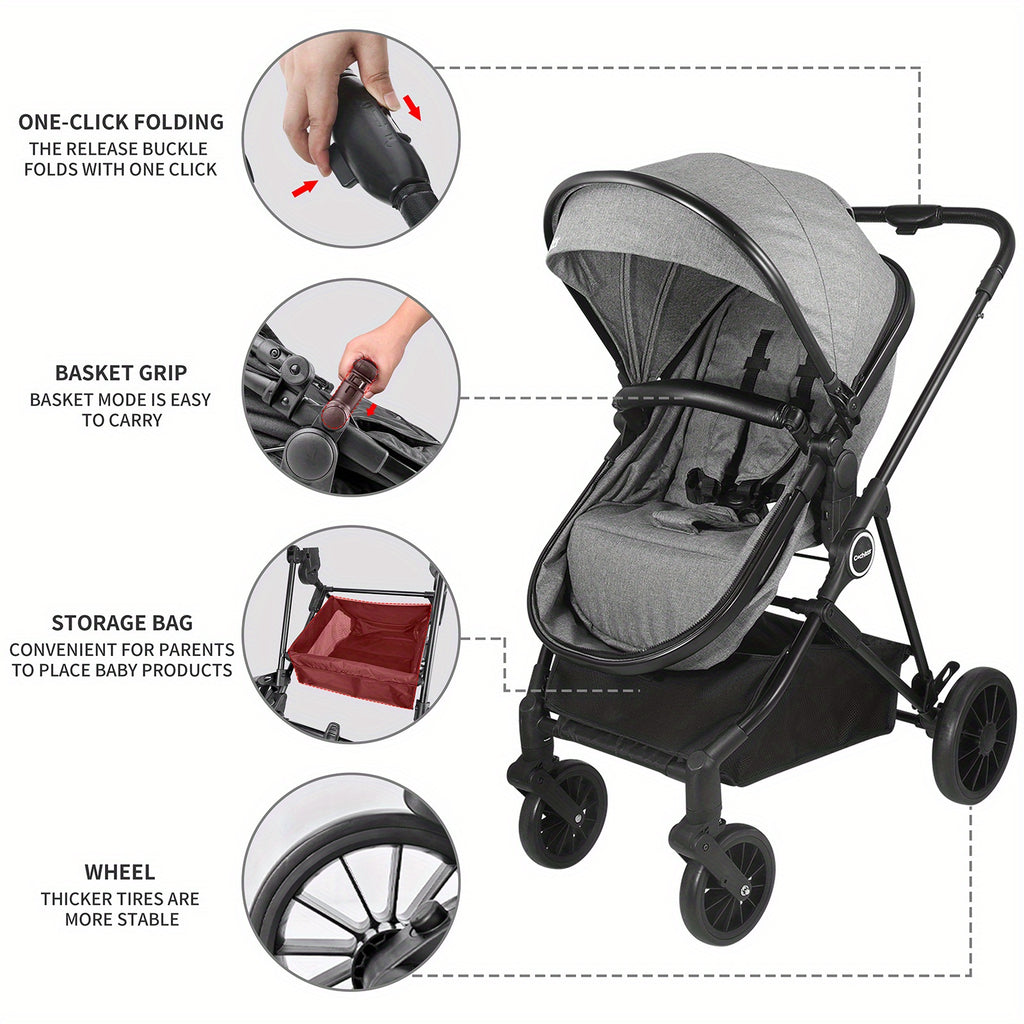 Cochildor 2-In-1 Convertible Foldable Infant Baby Stroller with Reversible Seat And Large Canopy, Mult Position Recline, Canopy with Pop Out Sun Visor And More Umbrella Stroller for Travel, Extra Storage, Spacious Seat, Removable Footmuff
