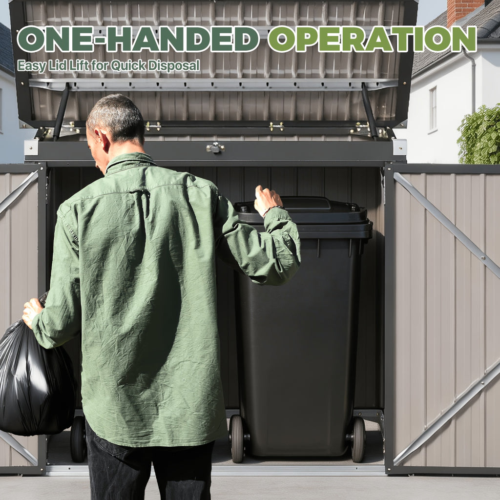 UFFIGAMA Lockable Outdoor Trash Can Storage Shed - 4.93 X 2.6ft Metal Garbage Bin Enclosure with Chain Lid, Waterproof & Weather-Resistant, Ideal for Trash Cans, Lawn Mower, And Garden Tools, Perfect for Backyard & Patio