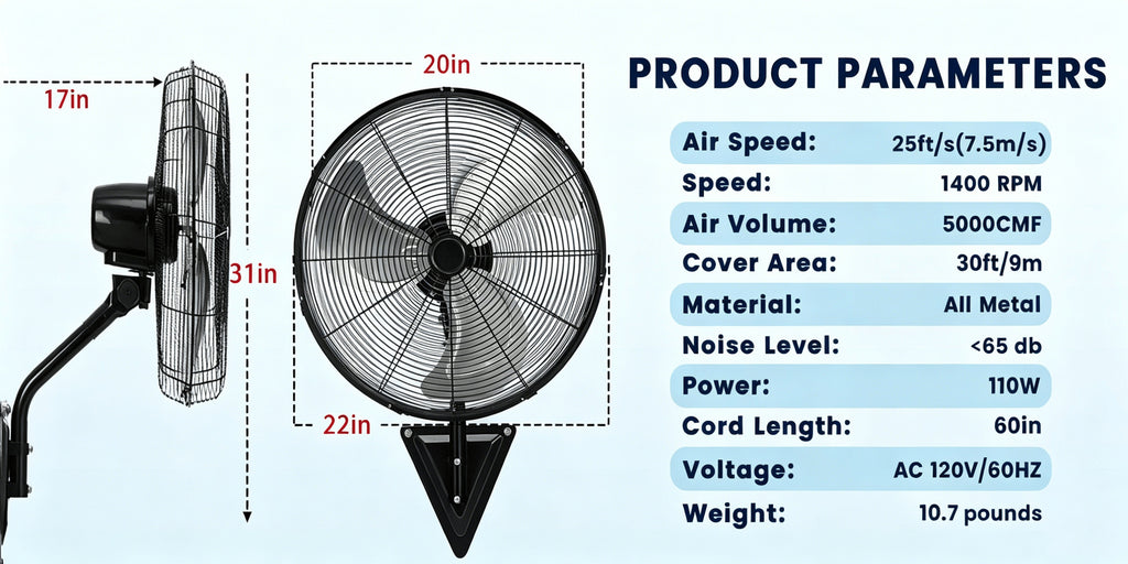 20 Inch Wall Mounted Fan with High-Power Motor, 2pcs Set, 120 Degree Swing, 60 Degree Tilt, And 3-Speed Setting, Durable Industrial Fan Suitable for Industrial Grade Cooling Equipment in Garages, Workshops, Offices, And Homes