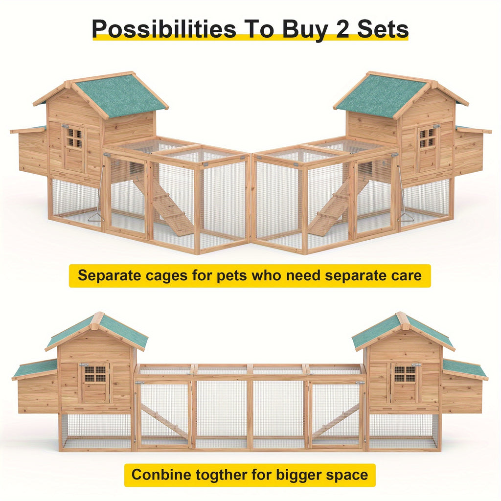 GOJOOASIS 80" Chicken Coop For 2-4 Chickens Outdoor Wooden Hen House Poultry Pet Hutch For Backyard W/Run Cage & Nesting Box, Without Battery