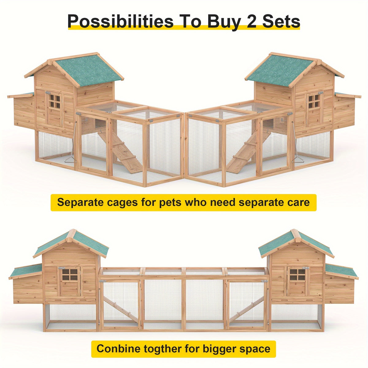 GOJOOASIS 80" Chicken Coop For 2-4 Chickens Outdoor Wooden Hen House Poultry Pet Hutch For Backyard W/Run Cage & Nesting Box, Without Battery