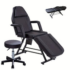 Beauty Bed with Stool Massage Table with Head Cushion 3-Section Adjustable Beauty Bed Professional Tattoo SPA Salon Chair (Black)