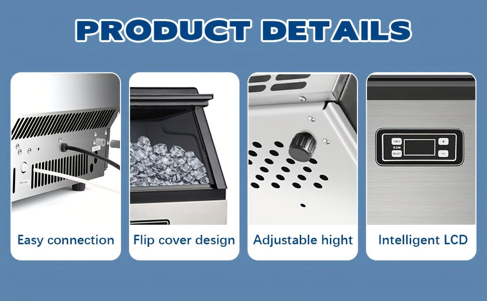 100/120 Lbs/24H Commercial Ice Maker, 48 Cubes/11mins, 33 Lbs Ice Storage Capacity, Counter Ice Maker Self Cleaning, 24 Hour Timer Stainless Steel Under Counter/Freestanding Ice Maker Machine