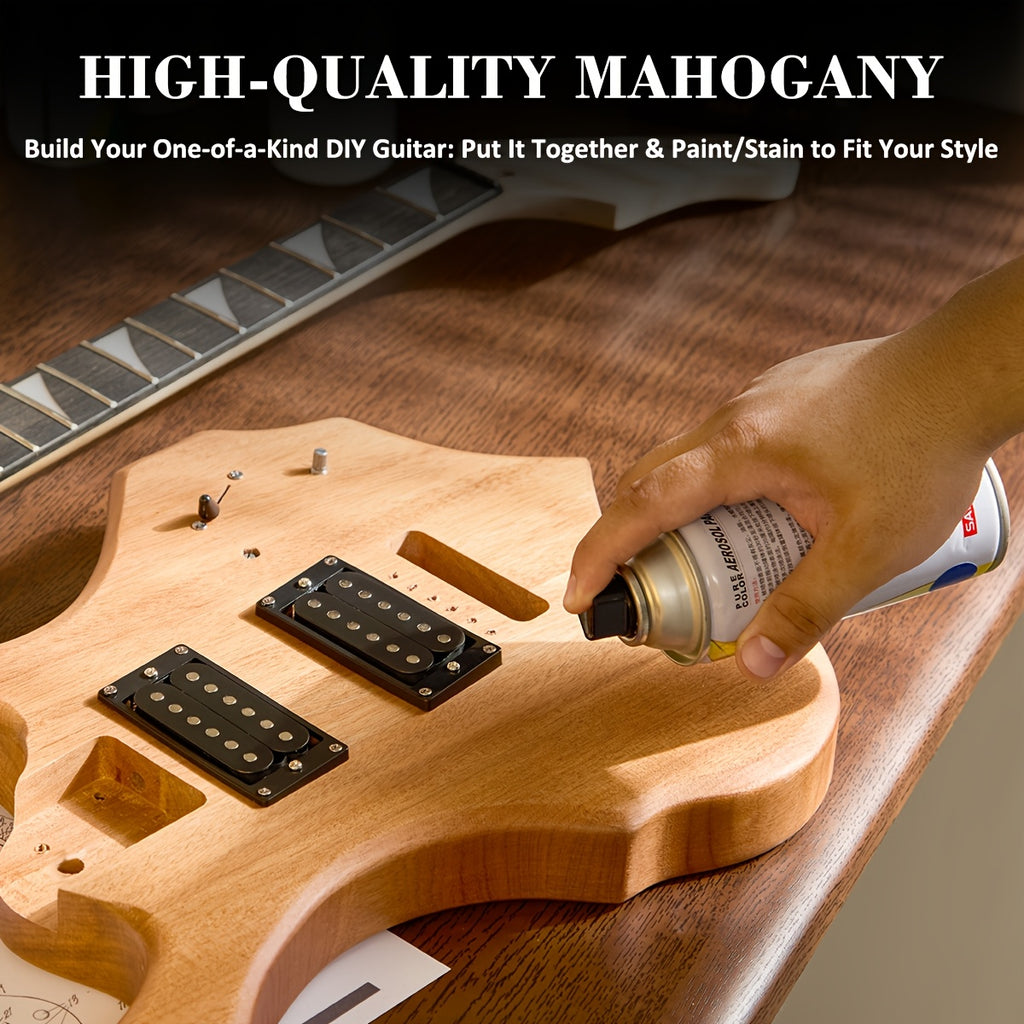 STRICH DIY Electric Guitar Kit, Mahogany Body with Maple Neck, HH Pickups Pre-Drilled & Wired, Complete Hardware Pack, Build-Your-Own in One Box