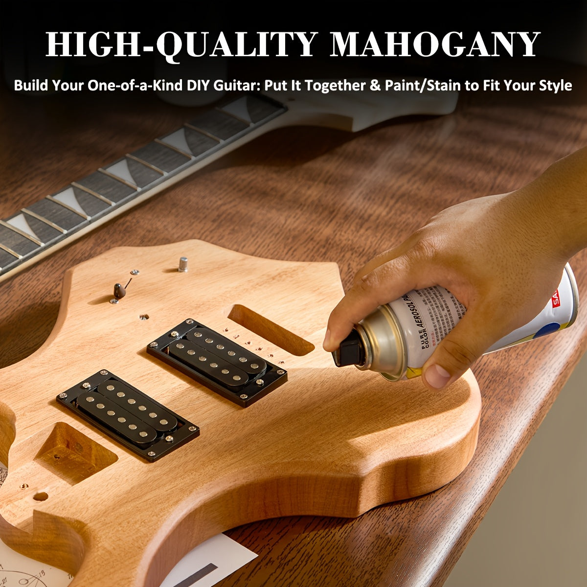 STRICH DIY Electric Guitar Kit, Mahogany Body with Maple Neck, HH Pickups Pre-Drilled & Wired, Complete Hardware Pack, Build-Your-Own in One Box