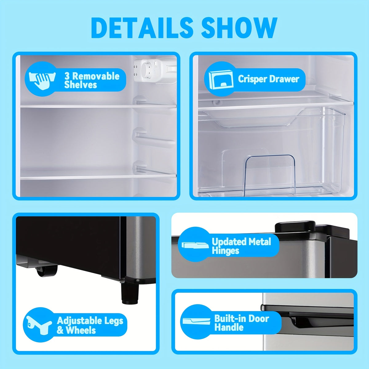 [Large Capacity Fridge] 2.4/5.5 Cu.Ft. Refrigerator with Freezer, Double Door Fridge, Adjustable Thermostat, Large Capacity, Refrigerator for Apartment, Office, Dorm, Home, Silvery