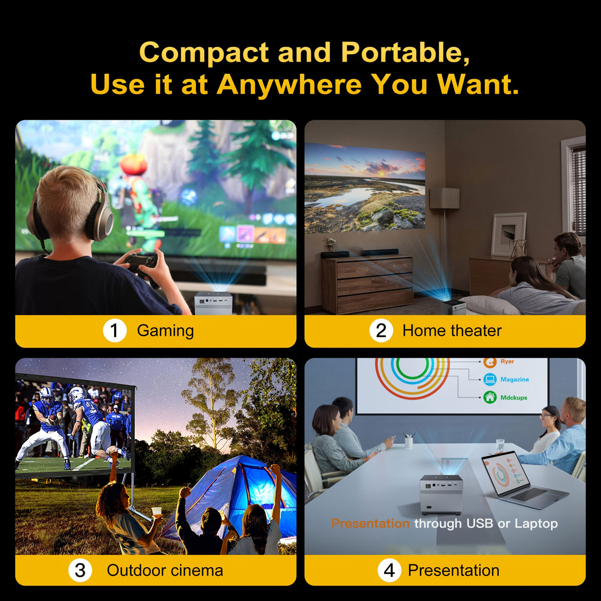 Smart Mini Projector, HD Portable With Dual Band WiFi 6 And BT 5.0, Supports 8K Decoding Native 720P 200 Inch Screen, Android 11.0 OS, Compatible With Smartphones iPad TV HDTV, Creating A Mobile Home Theater Experience, A Budget Gift Suit