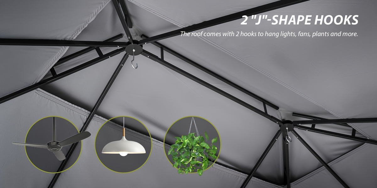 10'x12'/10'x10'/8'x8' Outdoor Gazebo & Pergola for Patio - Double Roof Steel Canopy with Mosquito Net And Privacy Screen, Heavy Duty Party Tent Shelter for Backyard, Lawn, Garden, All-Weather Gazebos with Patio Cover (Grey/Beige/Blue)
