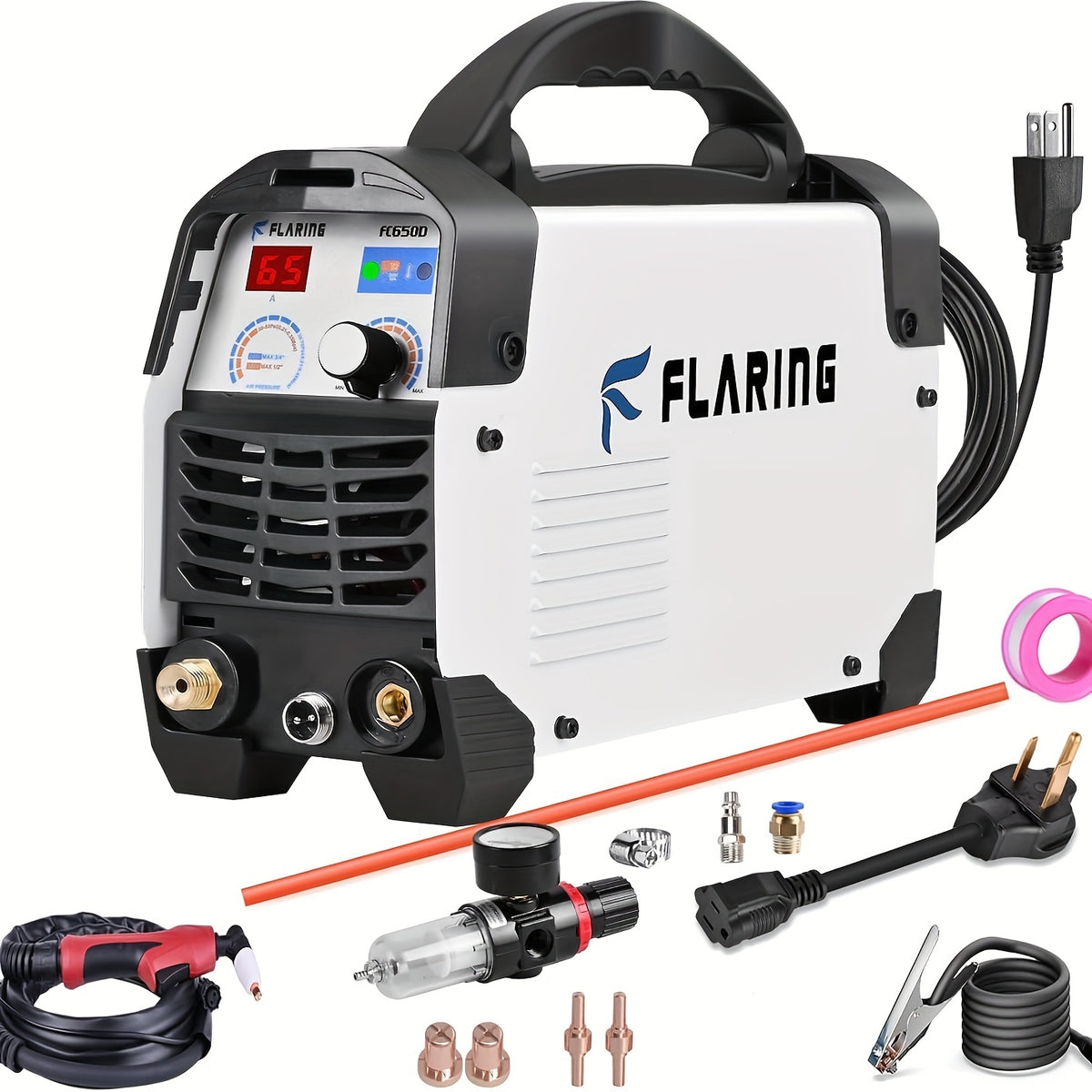 FLARING FC650D Plasma Cutter, 65 Amp Plasma Cutter Machine 120V 240V 2/3" (16mm) Max Cutting 1/2" (12.7mm) Clean Cut IGBT High Frequency Inverter Touch ARC Plasma Cutter with Consumable Set Update 5th