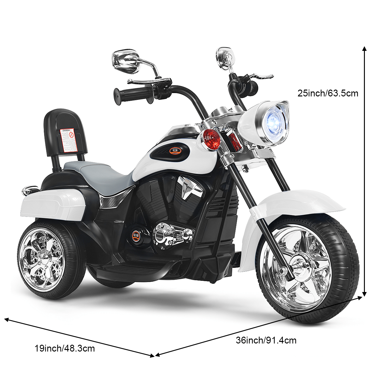 COSTWAY 3-Wheel Chopper Motorcycle, 6V Powered Ride-On Toy with Training Wheels, Headlight And Forward/ Reverse, Electric Trike for Kids 3+ Years Old