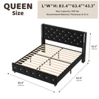 Twin Full Queen King Size Bed Frame, Upholstered Bed Frame with Diamond Tufted Headboard, Modern Silvery Side Wing Back, No Box Spring Needed, Easy Assembly, Purple, Black, Blue, Green, Pink, White