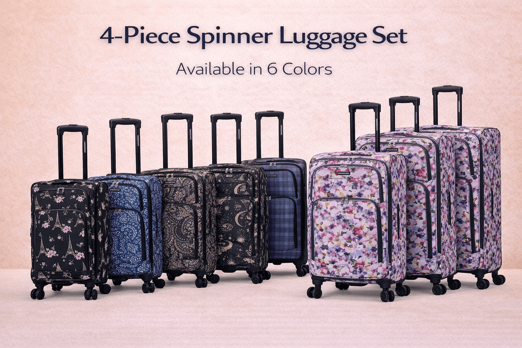 4-Piece Softside Spinner Luggage Set (20+24+28+32 inch) Lightweight Travel Suitcases with 360° Wheels, Telescopic Handle, Multi Pocket Design