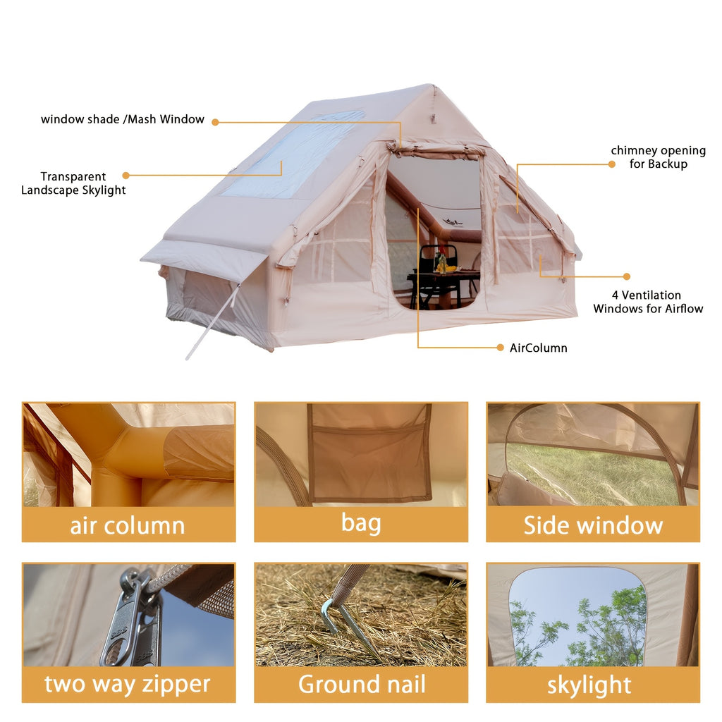 PAKICETUS Quick Setup Inflatable Camping Tent for 4-6 Person Family, Summer Glamping Inflatable House with Breathable Mesh And Quick Air-Flow, Suitable for All Seasons, Outdoor Camping, Hiking, And Backpacking