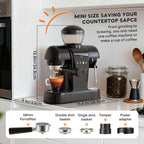 Italian Espresso Machine with 19-Bar Pressure and Conical Burr Grinder for Cappuccinos and Lattes