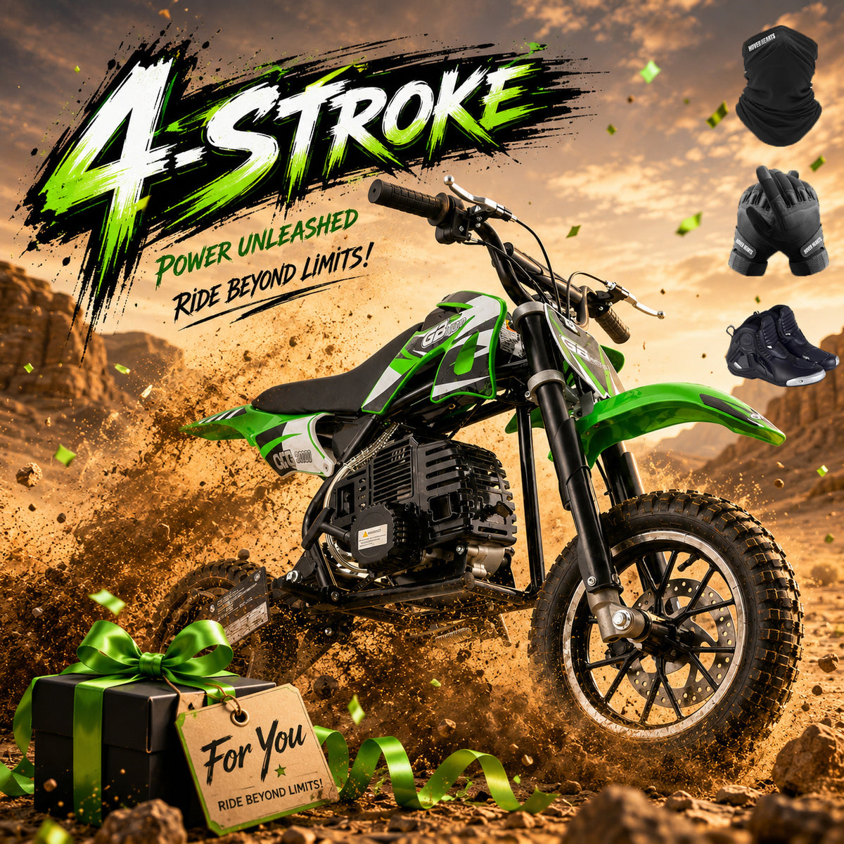 4-Stroke Gas Mini Off-Road Racing Motorcycle, Pocket Motorcycle, Two-Stroke Off-Road Racing Motorcycle, Gasoline-Powered Off-Road Racing Motorcycle, Equipped with Off-Road Tires, Shock Absorbers, Pull Start, Front and Rear Disc Brakes, Top Speed 20 mph-