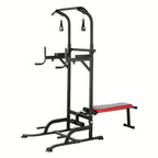 Power Tower With Bench Height Adjustable Pull Up Bar Stand Dip Station With Folding Weight Bench And 4 Ropes, 400lbs, For Home And Gym