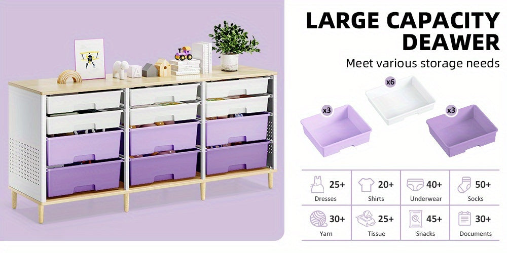 TOOLF 12 Drawer Storage Cabinet with Tabletop, Cube Organizer for Home & Office, Ideal for Living Room, Bedroom, Classroom, Playroom, And Craft Room, Storage Drawer Units