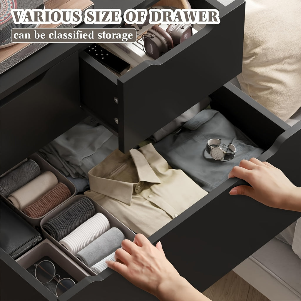 6-Drawer Dresser for Bedroom, Modern Chest of Drawers, Black Dresser with Large Organizer, Deep Drawer And Smooth Metal Rail, Black