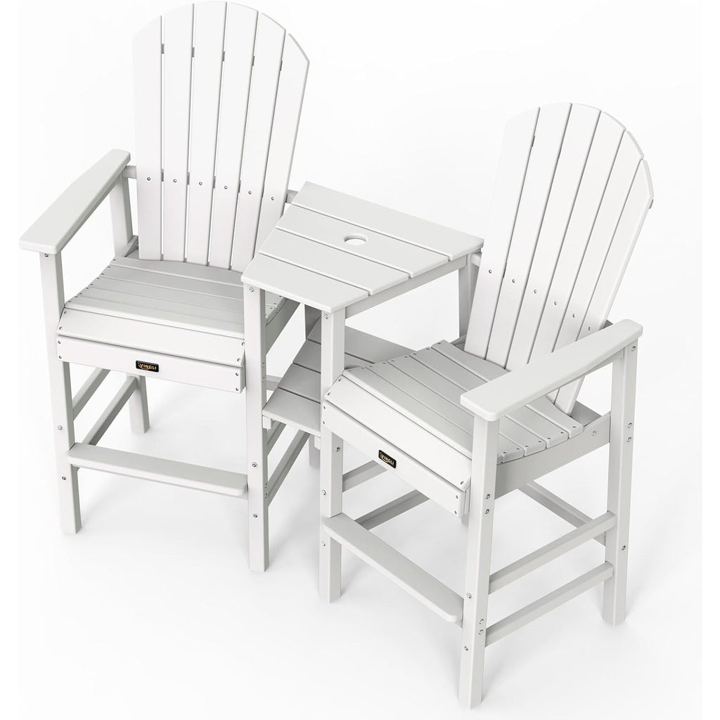 Tall Adirondack Chairs Set of 2 HDPE Balcony Chair with Double Connecting Tray Weather Resistant Outdoor Bar Stools for Patio Deck Lawn Pool Backyard Black