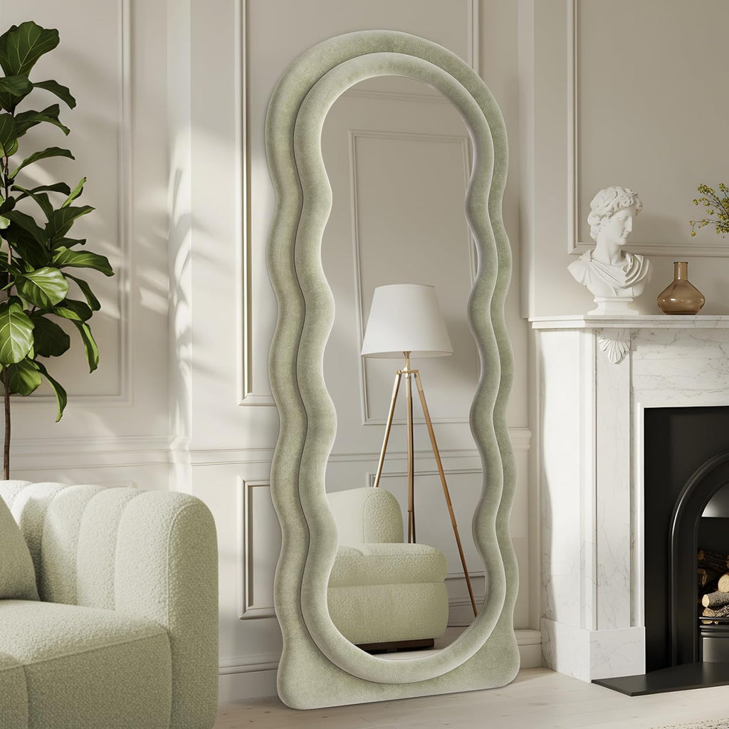 63"x24" Large Arched Full Body Mirror with Hot Pink Flannel Wrapped Frame & Stable Stand - Contemporary Floor Standing or Wall-Mounted/Leaning Mirror for Bedroom, Dressing Room, Entryway - No Electrical Required, Durable Construction