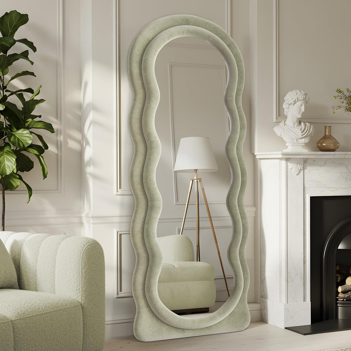 63"x24" Large Arched Full Body Mirror with Hot Pink Flannel Wrapped Frame & Stable Stand - Contemporary Floor Standing or Wall-Mounted/Leaning Mirror for Bedroom, Dressing Room, Entryway - No Electrical Required, Durable Construction