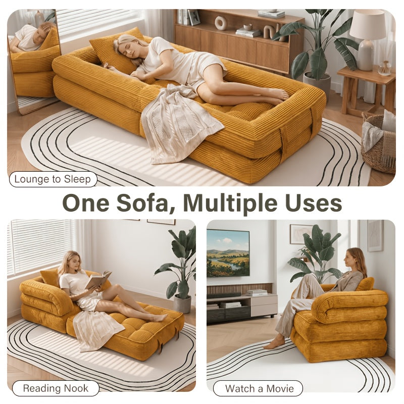 Multi-functional Convertible Sofa Bed—No Assembly Required, High-density Sponge, Soft and Skin-friendly Fabric | Suitable for Small Spaces, Bedrooms, Apartments, RVs as a Multi-position Sofa, Movie Sofa, Lazy Sofa, Office Sofa, Lounger, or Leisure