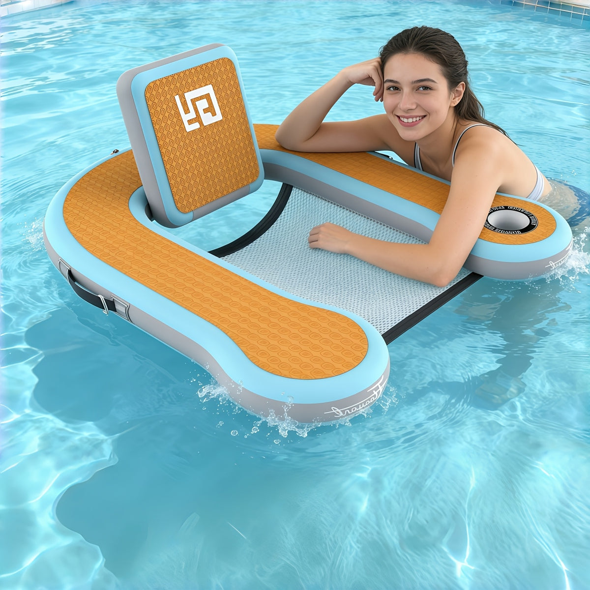 Adult Inflatable Pool Float Chair | 1 Built-In Cup Holder | 12Mm EVA Soft Foam | Mesh Seat Surface | Pool Lounger Float Bed | Floating Seat for Lakes, Pools, And Boats