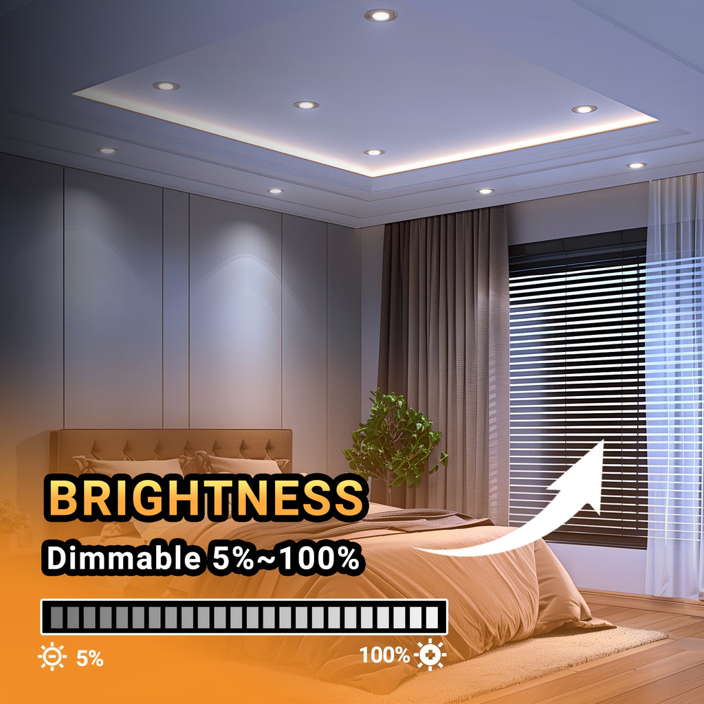 24/72-Pack 6-Inch 5CCT Ultra-Thin LED Recessed Ceiling Light with Junction Box, 2700K/ 3000K/ 3500K/ 4000K/ 5000K Optional, 1050LM Brightness, Dimmable Slotless Wafer Downlight, 12W Is Equivalent to 110W And Is Suitable for Ceiling Lighting