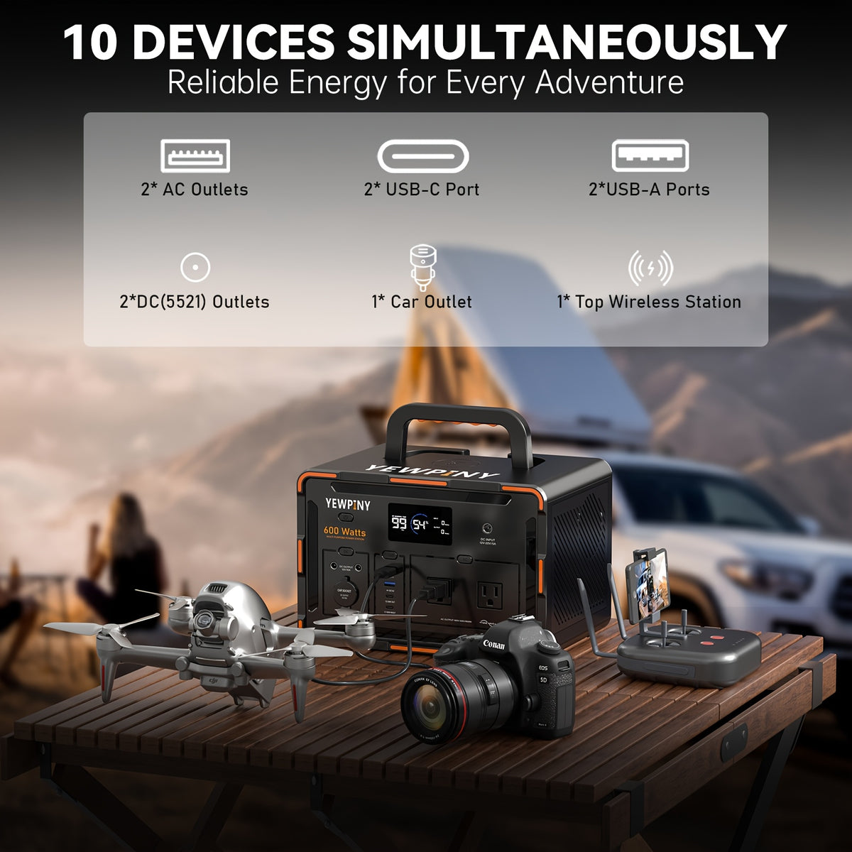[Portable, Fast Charging] 300W/600W YEWPINY Portable Power Station, Featuring Fast Charging, 259Wh/599.4Wh Lithium-Ion Battery Solar Generator, 17,500mAh/27,000mAh High-Capacity Lithium-Ion Battery, Ideal for Home Use, Outdoor Trips, Camping, Hunting, and