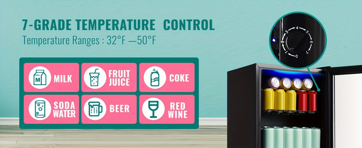 WANAI Beverage Refrigerator 125 Can Mini Fridge Cooler Black Mini Fridge Glass Door for Soda Juice Small Drink Cooler Machine Clear Front Removable for Home Office Bar Freestanding