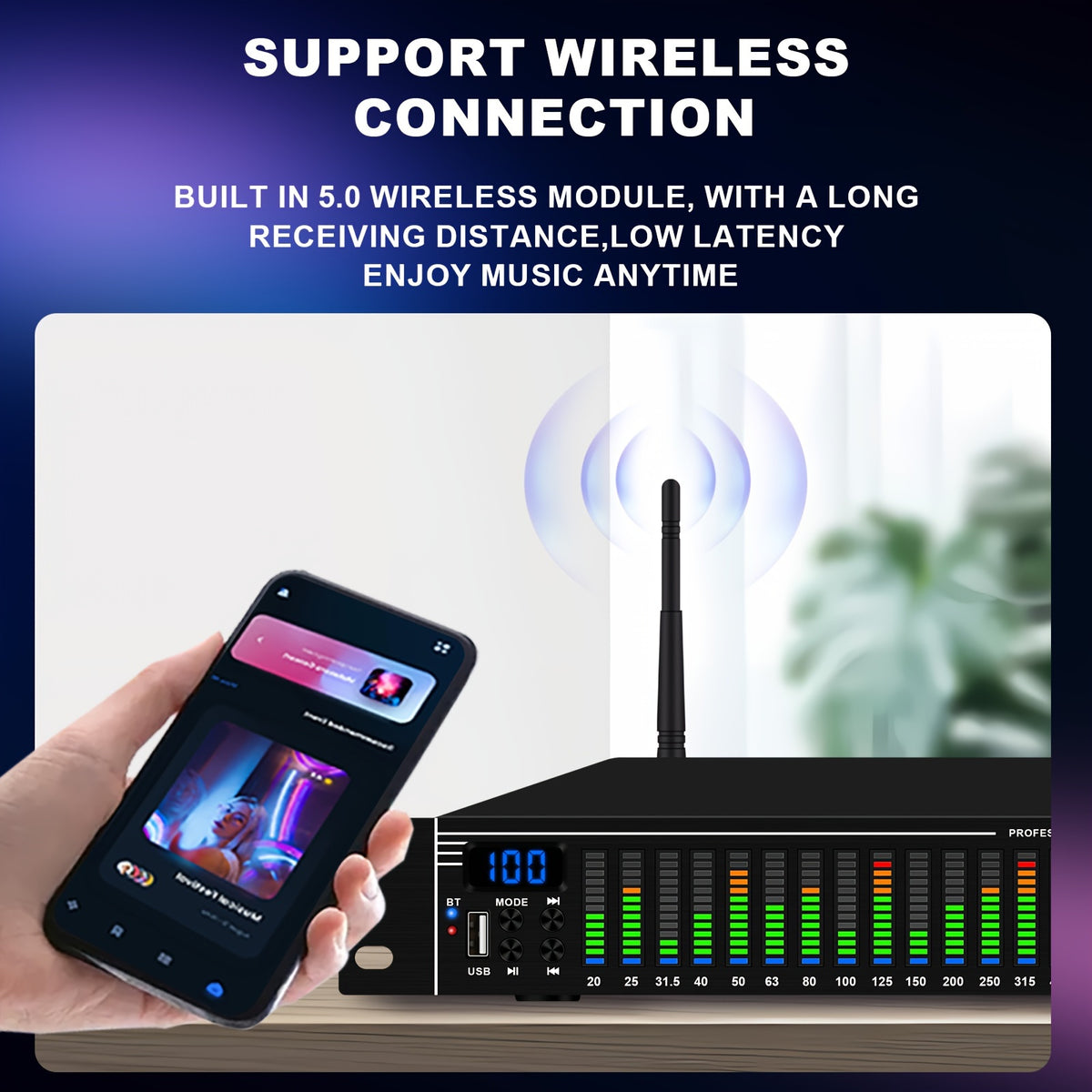 Professional Digital Audio Equalizer with USB- Anti-Howling Feedback Suppressor & Noise Reduction Suitable for Karaoke Systems, Preamplifier for Stage Performances, Echo Cancellation for Theater, Podcasting, Voice Amplifier