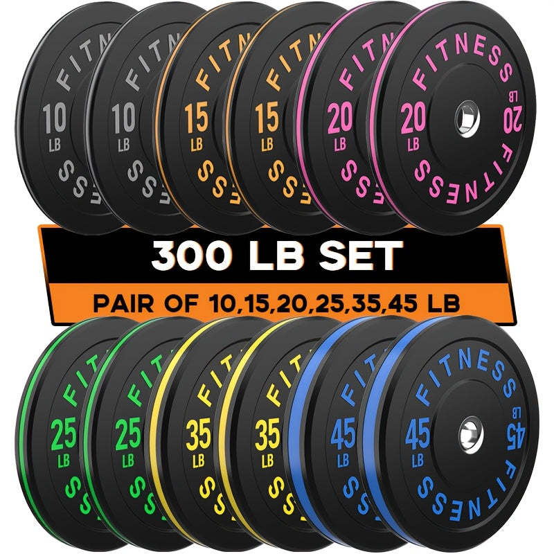 Black Bumper Plates Pro Rubber Weight Plates with Colored Rim, 40-370 Lb Low Bounce Strength Training Plate for Home And Gym, 2 Inch Barbells Weight Set, Vibrant Barbell Weight Plates for Weight Lifting