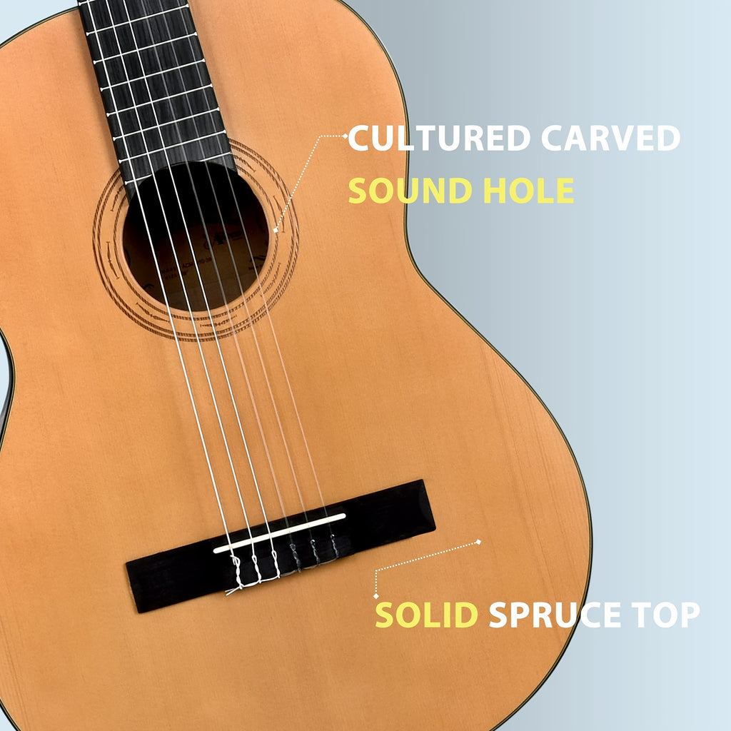 WINZZ TG-C1 39 Inch Classical Acoustic Solid Guitar Kit Nylon strings Guitar For Beginner Adult Teen Guitar With Padded Bag, Foot Stool, Guitar hanger, Digital Tuner For Beginners