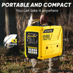 2450 Watt Inverter Generator, Quiet Gas Powered Generator, 1.6 Gallon Large Fuel Tank Fuel Capacity Up to 14 Hours, 120V AC Outlet, DC USB C Port, Parallel Ready, Metal Construction, Mobile Power Source, Robust Construction, Portable Generator