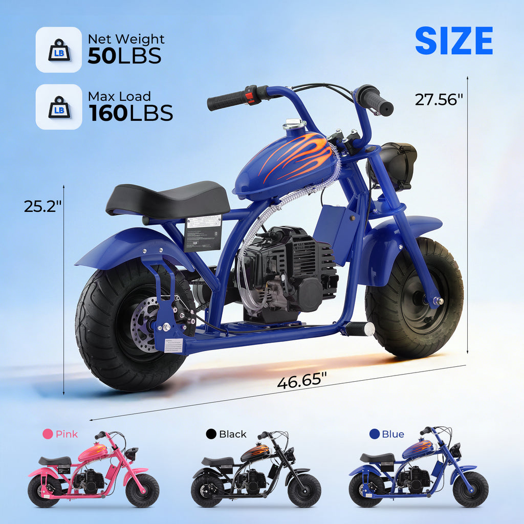 Mini Dirt Bike, DB004 Model 39 CC 4-Stroke Gas Chopper Bike with Off-Rode Tire, Disc Brakes, Max Load 160Lbs, Up to 18Mph