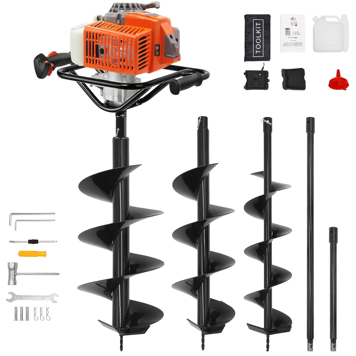 72.8cc 2-Stroke Auger Post Hole Digger | Gas Powered Earth Auger with 2 Extension Rods & 6" & 8" Auger Bits - Ideal for Fencing, Gardening, Construction - Heavy Duty Metal Digging Machine