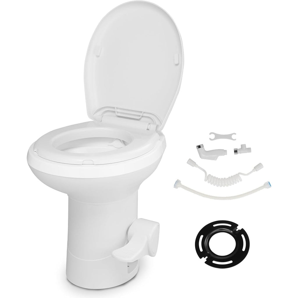 Bonnlo HDPE Outdoor Toilet Gravity Flush with Foot Pedal Standard Height Camper Toilet for RVs Trailers and Outdoor Camping Portable Clean Sanitation